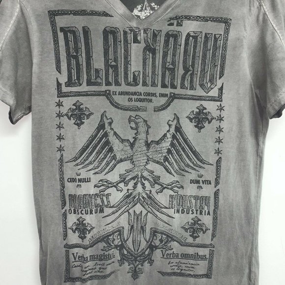 Blackarv Darkness Industries Mens Gray V-Neck Short Sleeve TShirt Size S Graphic - Picture 2 of 7